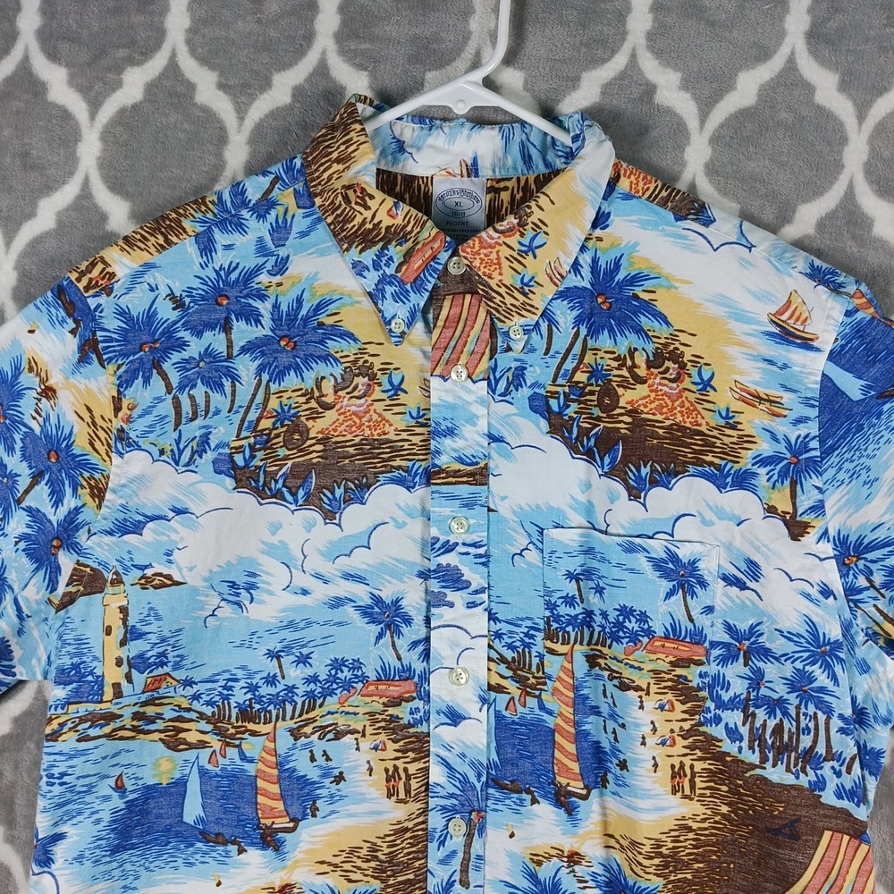 Brooks Brothers Hawaiian Regent Shirt Men XL Blue Tropical Aloha Button Down